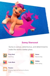 Size: 716x1080 | Tagged: safe, sunny starscout, earth pony, pony, g5, official, female, introduction, mare, solo