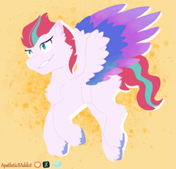 Size: 1089x1050 | Tagged: safe, artist:apatheticxaddict, zipp storm, pegasus, pony, g5, my little pony: a new generation, colored wings, female, multicolored wings, simple background, solo, unshorn fetlocks, wings