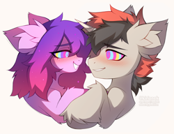 Size: 4164x3200 | Tagged: safe, artist:kirionek, oc, oc:share dast, oc:svetomech, pony, blushing, bust, couple, duo, hypnosis, portrait, swirly eyes