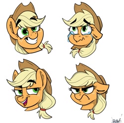 Size: 1497x1486 | Tagged: safe, artist:rutkotka, applejack, earth pony, pony, g4, angry, applejack's hat, commission, commissioner:raritybro, cowboy hat, crying, dreamworks face, face, female, floppy ears, hat, open mouth, simple background, smiling, solo, teeth, wavy mouth, white background, ych result