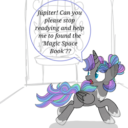 Size: 1080x1080 | Tagged: safe, artist:t.w.magicsparkel.9, oc, oc only, alicorn, pony, alicorn oc, comic, female, hoof shoes, horn, looking back, mare, peytral, running, smiling, talking, wings