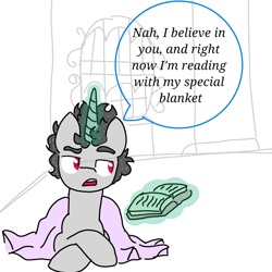 Size: 1080x1080 | Tagged: safe, artist:t.w.magicsparkel.9, oc, oc only, alicorn, pony, alicorn oc, blanket, book, comic, glowing horn, horn, lying down, magic, male, open mouth, prone, smiling, solo, stallion, telekinesis, wings