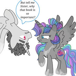 Size: 1080x1080 | Tagged: safe, artist:t.w.magicsparkel.9, oc, oc only, alicorn, pony, alicorn oc, comic, female, frown, hoof shoes, horn, male, mare, peytral, stallion, unamused, upside down, wings