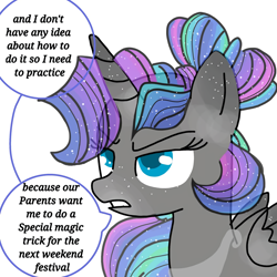 Size: 1080x1080 | Tagged: safe, artist:t.w.magicsparkel.9, oc, oc only, alicorn, pony, alicorn oc, comic, dialogue, female, frown, horn, mare, unamused, wings