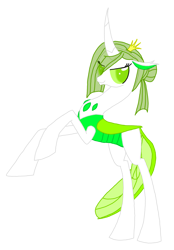 Size: 1600x2305 | Tagged: safe, artist:agdapl, edit, idw, queen chrysalis, changedling, changeling, changeling queen, g4, my little pony: fiendship is magic, curved horn, female, horn, idw showified, purified chrysalis, rearing, simple background, solo, transparent background