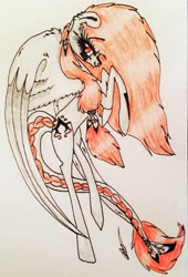 Size: 1929x2830 | Tagged: safe, artist:beamybutt, oc, oc only, pegasus, pony, eyelashes, female, mare, pegasus oc, rearing, signature, smiling, traditional art, wings