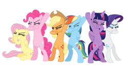 Size: 1280x667 | Tagged: safe, artist:lsalusky, applejack, fluttershy, pinkie pie, rainbow dash, rarity, twilight sparkle, alicorn, earth pony, pegasus, pony, unicorn, g4, applejack's hat, beat boxing, beatboxing, belly, bipedal, cowboy hat, cutie mark, eyes closed, feathered wings, female, folded wings, fresh princess and friends' poses, front view, group, hair, hat, hooves, horn, mane six, mare, raised hoof, raised leg, simple background, sitting, standing, tail, three quarter view, transparent background, twilight sparkle (alicorn), wings