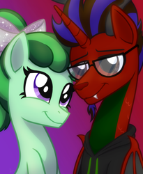 Size: 2048x2500 | Tagged: safe, artist:whitequartztheartist, dragon, pony, unicorn, couple, high res, looking at each other