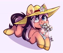 Size: 4000x3340 | Tagged: safe, artist:helemaranth, oc, oc only, earth pony, pony, bubble tea, drink, female, flower, hat, mare, solo, straw, straw hat