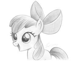 Size: 3064x2468 | Tagged: safe, artist:fladdrarblyg, apple bloom, earth pony, pony, g4, adorabloom, cute, female, filly, high res, monochrome, open mouth, solo, traditional art