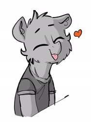 Size: 1536x2048 | Tagged: safe, artist:dimfann, oc, oc only, oc:dim, earth pony, pony, clothes, eyes closed, floppy ears, heart, raspberry, shirt, sketch, smiling, solo, tongue out