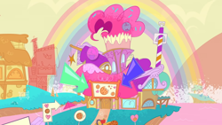 Size: 1920x1080 | Tagged: safe, screencap, death of a sales-pony, g4, g4.5, my little pony: pony life, background, building, cupcake, food, no pony, scenic ponyville, sugarcube corner