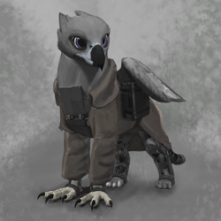 Size: 2560x2560 | Tagged: safe, artist:gammahoof, oc, oc only, griffon, armor, clothes, high res, male, powered exoskeleton, trenchcoat