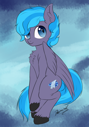 Size: 2480x3508 | Tagged: safe, artist:reminic, oc, oc:icesapphire, pegasus, pony, blue eyes, blue mane, chest fluff, commission, fluffy, high res, pegasus oc, solo, two toned mane