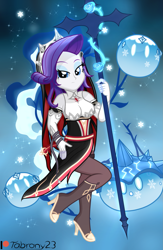 Size: 1303x2003 | Tagged: safe, artist:tabrony23, rarity, equestria girls, g4, beautiful, boots, breasts, busty rarity, cape, clothes, cosplay, costume, crown, cute, female, genshin impact, gloves, jewelry, looking at you, pantyhose, patreon, patreon logo, regalia, rosaria (genshin impact), shoes, short hair, show accurate, slimes (genshin impact), snow, snowflake, socks, solo, spear, thigh highs, weapon
