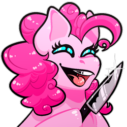 Size: 720x720 | Tagged: safe, artist:cha0s-boyy, pinkie pie, earth pony, pony, fanfic:cupcakes, g4, knife, open mouth, smiling, solo