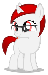 Size: 1780x2760 | Tagged: safe, artist:strategypony, oc, oc:ruby, pony, unicorn, :p, female, filly, foal, glasses, red eyes, red mane, simple background, tongue out, transparent background