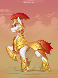 Size: 2100x2806 | Tagged: safe, artist:littlepolly, oc, oc only, oc:sovereign, earth pony, pony, armor, high res, male, solo