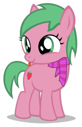 Size: 1780x2760 | Tagged: safe, artist:strategypony, oc, oc:pine berry, :p, clothes, female, filly, scarf, simple background, tongue out, transparent background