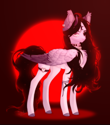 Size: 1196x1351 | Tagged: safe, artist:dustyonyx, oc, oc only, oc:fumiko, pegasus, pony, blood moon, female, mare, moon, solo