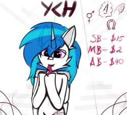 Size: 2000x1813 | Tagged: safe, dj pon-3, vinyl scratch, oc, alicorn, semi-anthro, g4, alicorn oc, any gender, any race, any species, arm hooves, cheek fluff, colored sketch, commission, cute, ear fluff, female, fluffy, horn, long tongue, mare, signature, solo, tongue out, wings, your character here