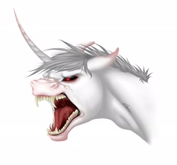 Size: 2048x1911 | Tagged: safe, alternate version, artist:eperyton, oc, oc only, pony, unicorn, angry, black sclera, blood, crying, fangs, horn, male, open mouth, simple background, solo, stallion, tears of blood, unicorn oc, white background