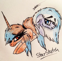 Size: 674x664 | Tagged: safe, artist:beamybutt, oc, oc only, earth pony, pony, unicorn, duo, earth pony oc, eyelashes, horn, signature, smiling, unicorn oc