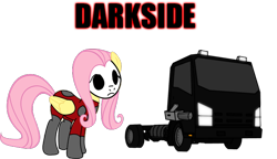 Size: 640x368 | Tagged: safe, fluttershy, pegasus, pony, g4, crossover, darkside, dollface, female, mask, semi truck, simple background, solo, transparent background, truck, twisted metal