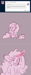 Size: 1280x3093 | Tagged: safe, artist:axollungz, izzy moonbow, pony, unicorn, g5, ask, computer, female, laptop computer, magic, mare, sketch, solo, tumblr, unicorn master race