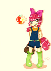 Size: 2070x2898 | Tagged: safe, artist:stariaat, apple bloom, human, g4, adorabloom, bag, cute, high res, humanized, open mouth, solo, tailed humanization