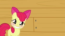 Size: 1280x720 | Tagged: safe, apple bloom, earth pony, pony, g4, adorabloom, blushing, cute, embarrassed, female, filly, looking at you, offscreen character, pov, smiling, vector