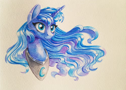 Size: 1300x930 | Tagged: safe, artist:maytee, princess luna, alicorn, pony, g4, bust, colored pencil drawing, portrait, solo, traditional art