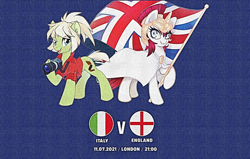 Size: 1584x1008 | Tagged: safe, edit, oc, oc:britannia, oc:milli, b.u.c.k., duo, england, eponafest, euro 2020, euro 2020 finals, female, italy, united kingdom