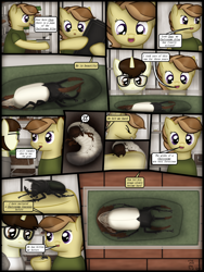Size: 1750x2333 | Tagged: safe, artist:99999999000, oc, oc only, oc:cwe, oc:zhang cathy, beetle, earth pony, insect, pony, rhinoceros beetle, unicorn, comic:visit, clothes, comic, female, glasses, male