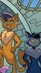 Size: 404x723 | Tagged: safe, artist:tony fleecs, edit, idw, capper dapperpaws, shadow (g4), abyssinian, cat, anthro, digitigrade anthro, g4, season 10, spoiler:comic, spoiler:comic96, chest fluff, cropped, female, male, shipping fuel