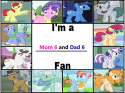 Size: 862x641 | Tagged: safe, bow hothoof, bright mac, cloudy quartz, cookie crumbles, gentle breeze, hondo flanks, igneous rock pie, night light, pear butter, posey shy, twilight velvet, windy whistles, earth pony, pegasus, pony, unicorn, g4, dad six, meme, mom six