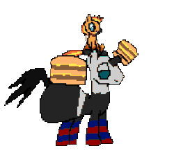 Size: 766x676 | Tagged: safe, artist:xdluigi, oc, oc only, oc:burger smiley, oc:hyo, oc:smiley, oc:smiley alt, animated, burger, cheeseburger, clothes, cute, food, gif, hamburger, nom, simple background, socks, striped socks, swamp cinema, the ass was fat, transparent background