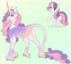 Size: 926x828 | Tagged: safe, alternate version, artist:malinraf1615, sweetie belle, classical unicorn, pony, unicorn, g4, clothes, cloven hooves, curved horn, dress, ear piercing, earring, eyeshadow, female, fetlock tuft, horn, horn ring, jewelry, leg fluff, leonine tail, makeup, mare, markings, older, older sweetie belle, piercing, redesign, ring, see-through, solo, unshorn fetlocks