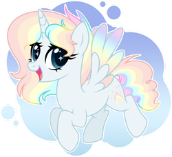 Size: 1280x1168 | Tagged: safe, artist:auroranovasentry, oc, oc only, oc:surprise's rainbow, alicorn, pony, colored wings, female, gradient wings, magical lesbian spawn, mare, multicolored wings, offspring, parent:pinkie pie, parent:rainbow dash, parents:pinkiedash, rainbow wings, solo, wings