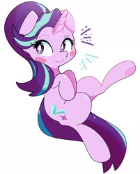 Size: 1912x2373 | Tagged: safe, artist:kindakismet, starlight glimmer, pony, unicorn, g4, blushing, emanata, simple background, smiling, solo, white background, white pupils