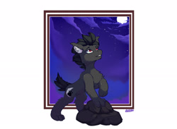 Size: 2622x1916 | Tagged: safe, artist:avery-valentine, pony, wolf, wolf pony, moon, night, smiling