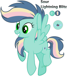 Size: 2551x2618 | Tagged: safe, artist:cheekycheesefan101, oc, oc only, oc:sour lightning blitz, pegasus, pony, female, high res, magical lesbian spawn, mare, offspring, parent:applejack, parent:rainbow dash, parents:appledash, simple background, solo, transparent background