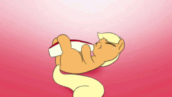 Size: 1920x1080 | Tagged: safe, artist:doublewbrothers, applejack, earth pony, pony, g4, animated, apple, apple slice, appletini, cute, fetal position, food, hatless, jackabetes, loop, lying down, micro, missing accessory, missing cutie mark, on back, solo, that pony sure does love apples, tiny, tiny ponies