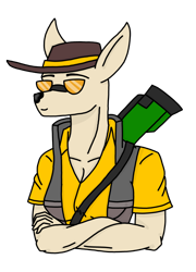 Size: 2185x3043 | Tagged: safe, artist:agdapl, diamond dog, bust, clothes, crossed arms, crossover, gun, hat, high res, male, rifle, sniper, sniper (tf2), species swap, sunglasses, team fortress 2, weapon