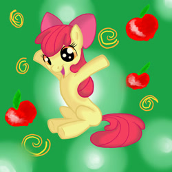 Size: 1500x1500 | Tagged: safe, artist:kathygirl2, apple bloom, earth pony, pony, g4, apple, female, filly, food, solo