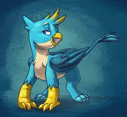 Size: 3785x3504 | Tagged: safe, artist:chub-wub, gallus, griffon, g4, blue background, grin, high res, male, open mouth, simple background, smiling, smug, solo