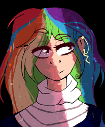 Size: 1140x1380 | Tagged: safe, artist:vaineart's, rainbow dash, human, g4, alternate hairstyle, black background, drawing, female, humanized, rainbow, shadow, simple background, solo