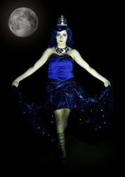 Size: 681x960 | Tagged: safe, artist:sarahndipity cosplay, princess luna, human, g4, 2016, bare shoulders, black background, clothes, cosplay, costume, full moon, irl, irl human, moon, photo, simple background, sleeveless, strapless