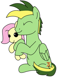 Size: 755x1005 | Tagged: safe, artist:amelia-bases, artist:didgereethebrony, fluttershy, oc, oc only, pegasus, pony, g4, base used, eyes closed, hug, male, plushie, simple background, solo, stallion, trace, transparent background