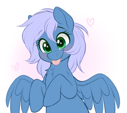 Size: 1770x1570 | Tagged: safe, artist:higglytownhero, oc, oc only, oc:vesperal breeze, pegasus, pony, :p, birthday gift, blushing, chest fluff, cute, female, heart, mare, ocbetes, simple background, solo, tongue out, white background